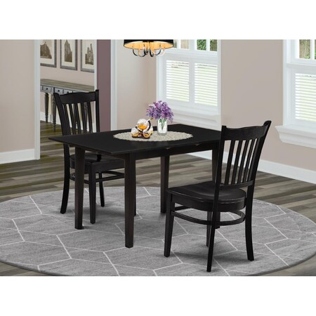 East West Furniture 3 Piece Norfolk Dining Room Set - Black NOGR3-BLK-W